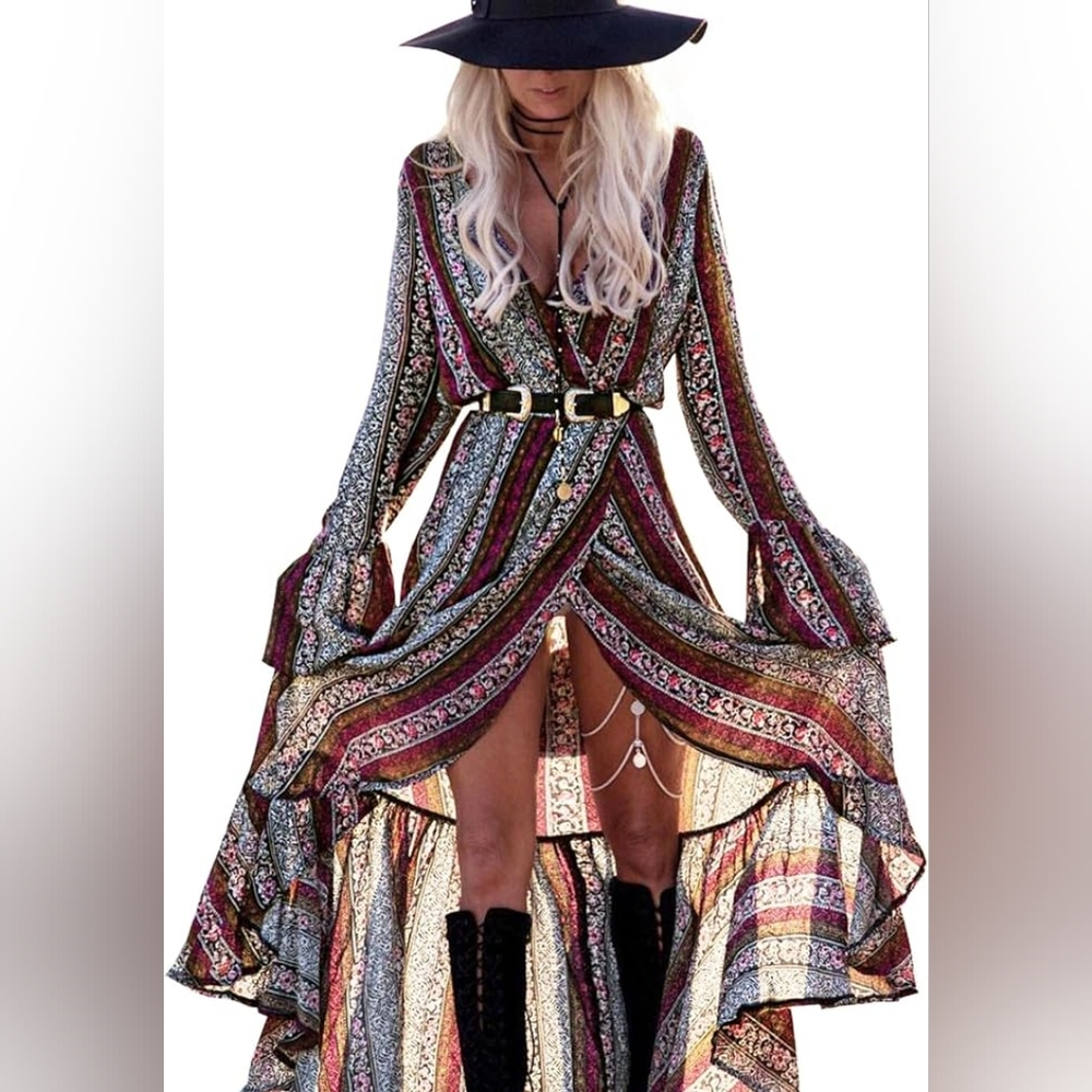 NEW Boho Long Sleeve Cardigan Sexy Maxi Long Dress